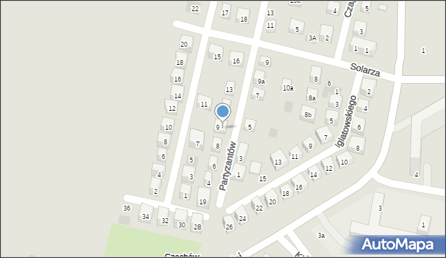 Lublin, Partyzantów, 10, mapa Lublina