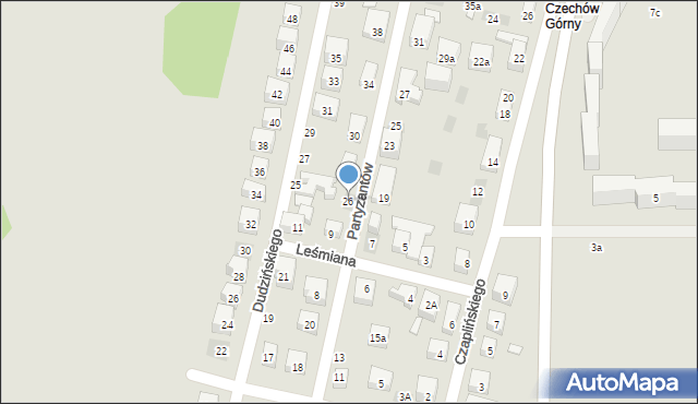 Lublin, Partyzantów, 26, mapa Lublina