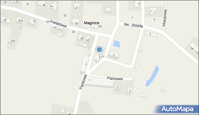 Magnice, Parkowa, 1, mapa Magnice