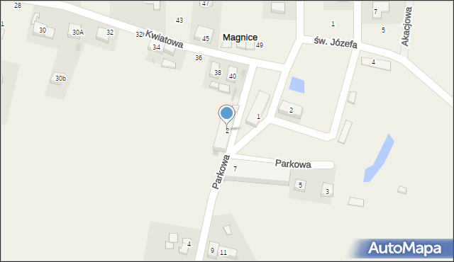Magnice, Parkowa, 2, mapa Magnice