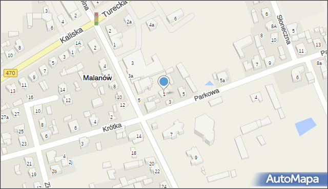 Malanów, Parkowa, 1, mapa Malanów