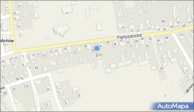 Michów, Partyzancka, 32, mapa Michów