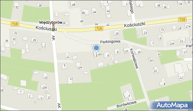 Międzyborów, Parkingowa, 4, mapa Międzyborów