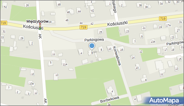 Międzyborów, Parkingowa, 6, mapa Międzyborów