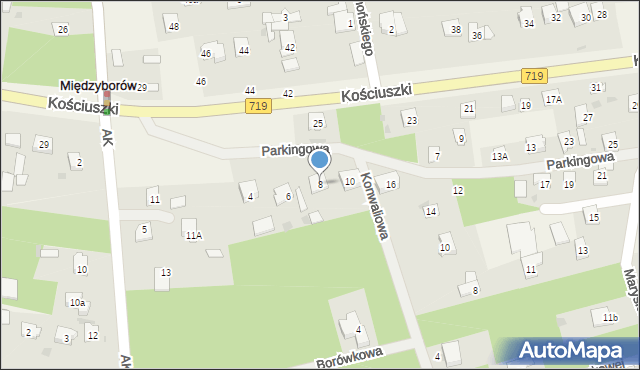 Międzyborów, Parkingowa, 8, mapa Międzyborów