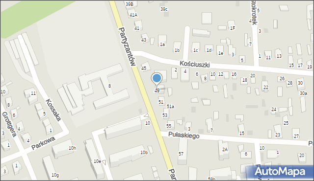 Międzyrzec Podlaski, Partyzantów, 49, mapa Międzyrzec Podlaski