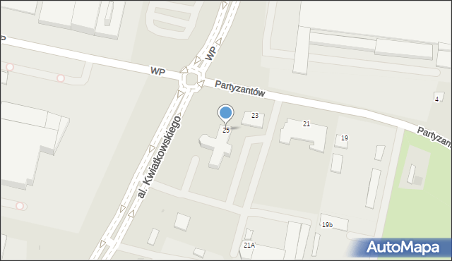 Mielec, Partyzantów, 25, mapa Mielca