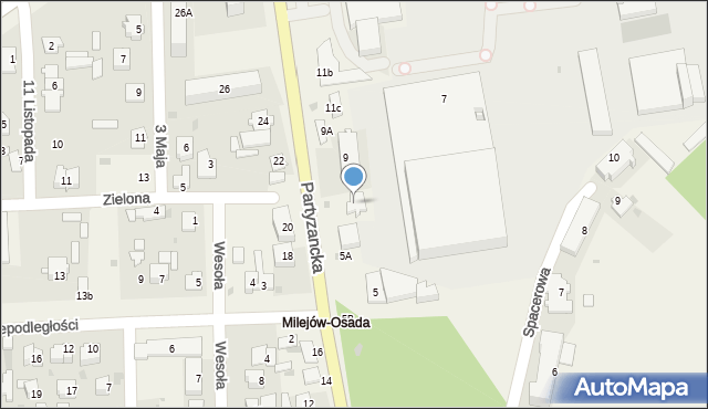 Milejów-Osada, Partyzancka, 7, mapa Milejów-Osada