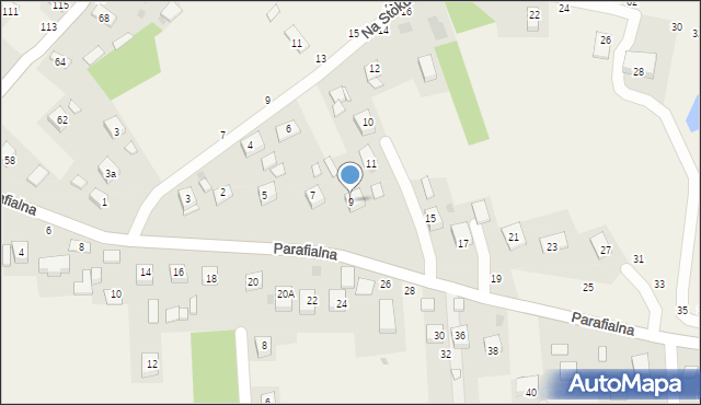 Mokrzyska, Parafialna, 9, mapa Mokrzyska