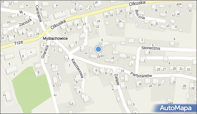 Myślachowice, Partyzantów, 13, mapa Myślachowice