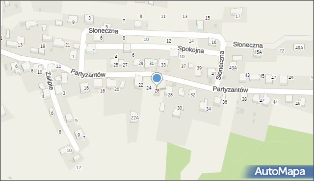 Myślachowice, Partyzantów, 26, mapa Myślachowice