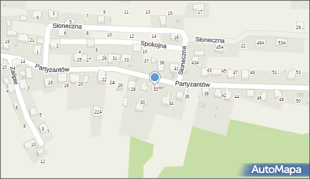 Myślachowice, Partyzantów, 32, mapa Myślachowice