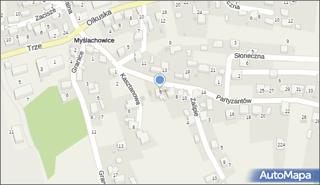 Myślachowice, Partyzantów, 6, mapa Myślachowice