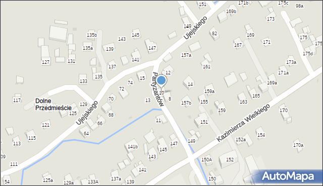 Myślenice, Partyzantów, 10, mapa Myślenice