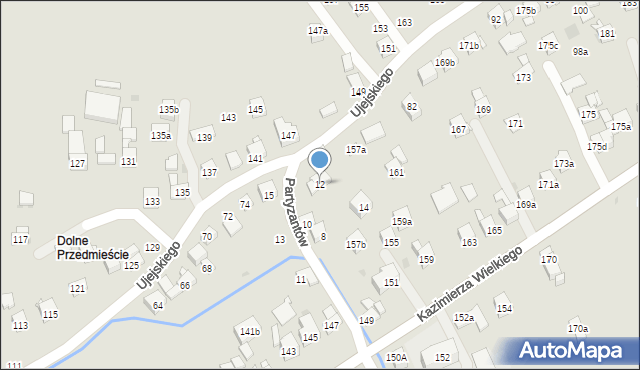 Myślenice, Partyzantów, 12, mapa Myślenice