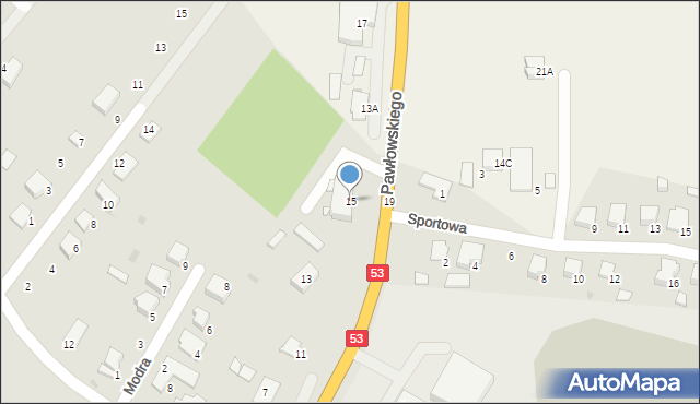 Myszyniec, Pawłowskiego Stanisława, dr., 15, mapa Myszyniec
