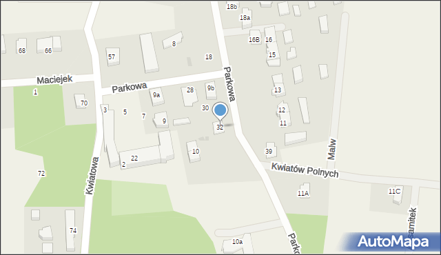 Nowe Bielice, Parkowa, 32, mapa Nowe Bielice