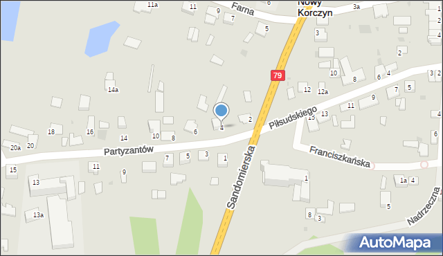 Nowy Korczyn, Partyzantów, 4, mapa Nowy Korczyn