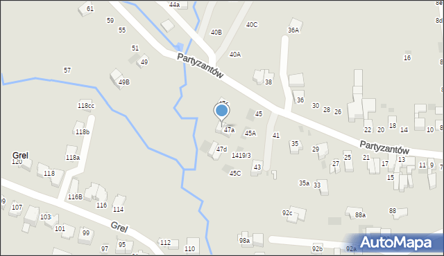 Nowy Targ, Partyzantów, 47b, mapa Nowego Targu