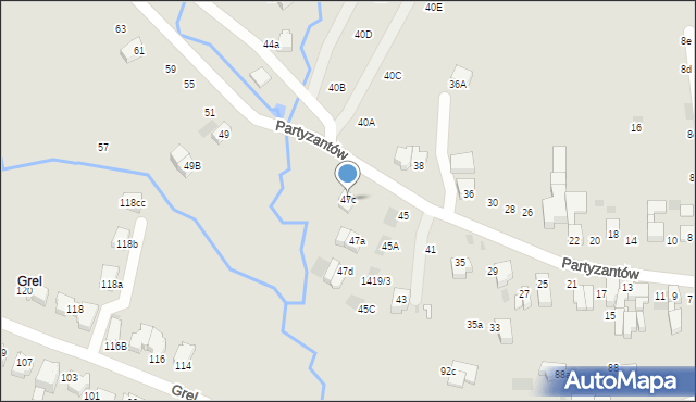 Nowy Targ, Partyzantów, 47c, mapa Nowego Targu