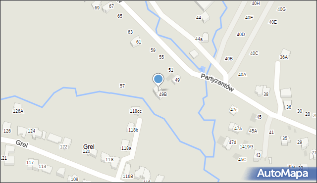 Nowy Targ, Partyzantów, 49a, mapa Nowego Targu