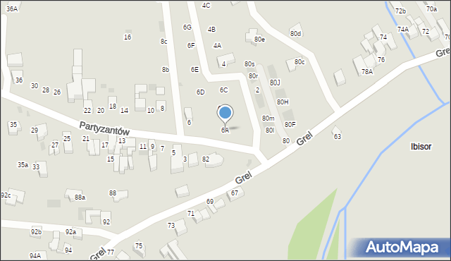 Nowy Targ, Partyzantów, 6A, mapa Nowego Targu