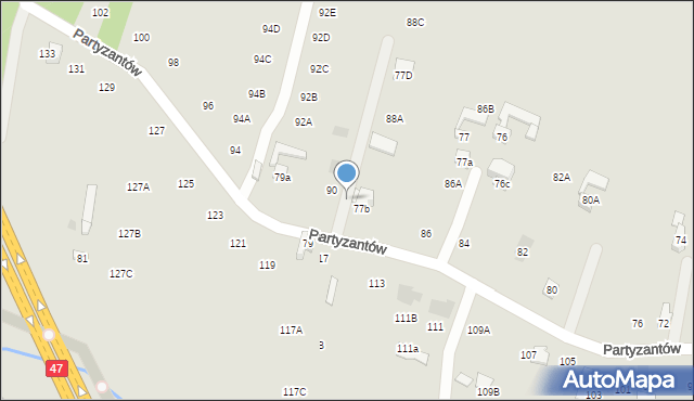 Nowy Targ, Partyzantów, 77b, mapa Nowego Targu