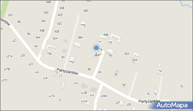 Nowy Targ, Partyzantów, 86A, mapa Nowego Targu