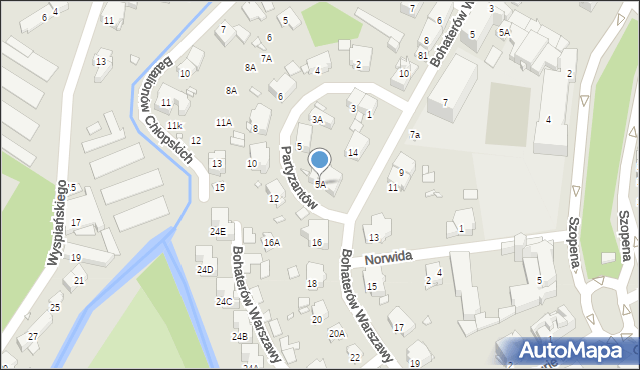 Nysa, Partyzantów, 5A, mapa Nysy