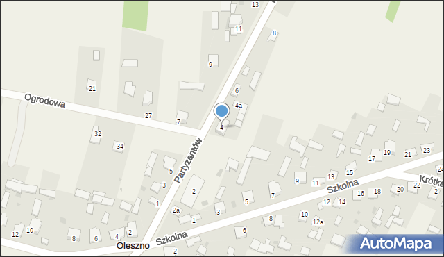 Oleszno, Partyzantów, 4, mapa Oleszno