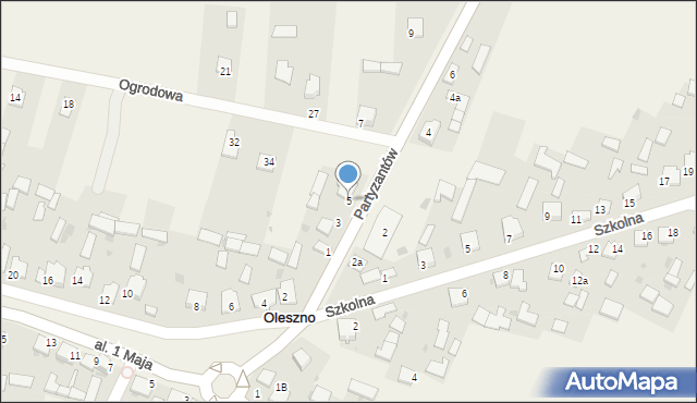 Oleszno, Partyzantów, 5, mapa Oleszno