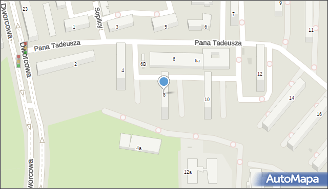 Olsztyn, Pana Tadeusza, 8, mapa Olsztyna