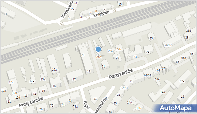 Olsztyn, Partyzantów, 21A, mapa Olsztyna