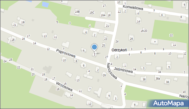 Olsztyn, Paprociowa, 1, mapa Olsztyna