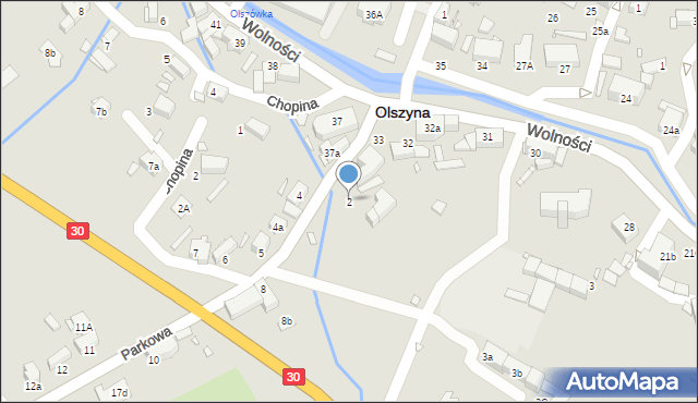 Olszyna, Parkowa, 2, mapa Olszyna