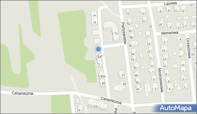 Opoczno, Partyzantów, 71A, mapa Opoczno