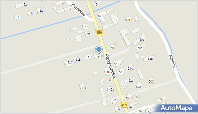 Opole, Partyzancka, 51, mapa Opola
