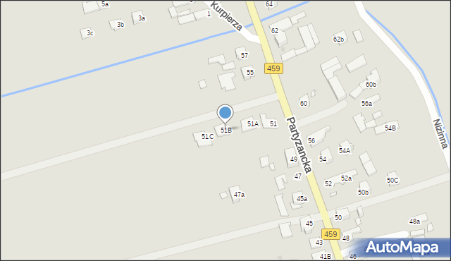 Opole, Partyzancka, 51B, mapa Opola