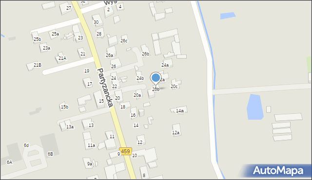 Opole, Partyzancka, 20b, mapa Opola