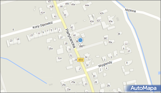 Opole, Partyzancka, 38B, mapa Opola