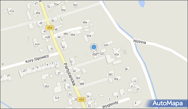 Opole, Partyzancka, 42a, mapa Opola