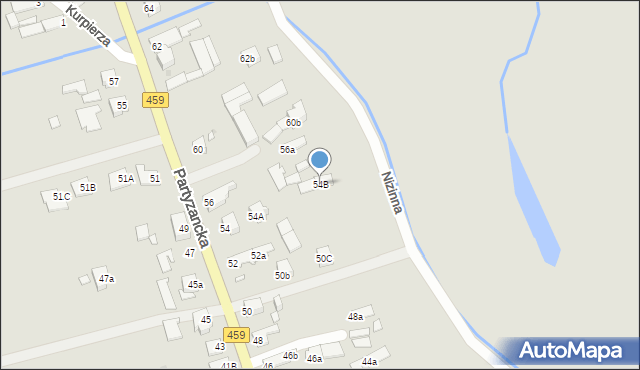 Opole, Partyzancka, 54B, mapa Opola