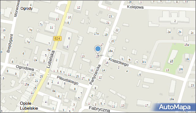 Opole Lubelskie, Partyzancka, 15, mapa Opole Lubelskie