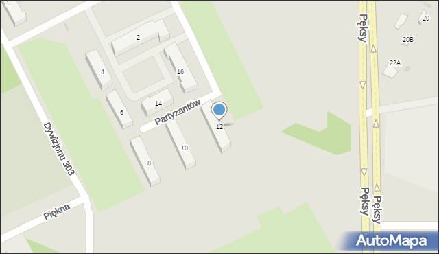 Ostrołęka, Partyzantów, 12, mapa Ostrołęka