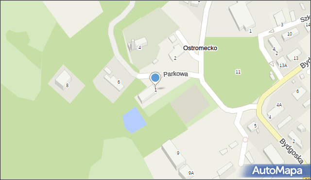 Ostromecko, Parkowa, 1, mapa Ostromecko