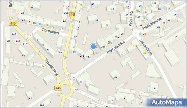 Ostrów Wielkopolski, Partyzancka, 28, mapa Ostrów Wielkopolski