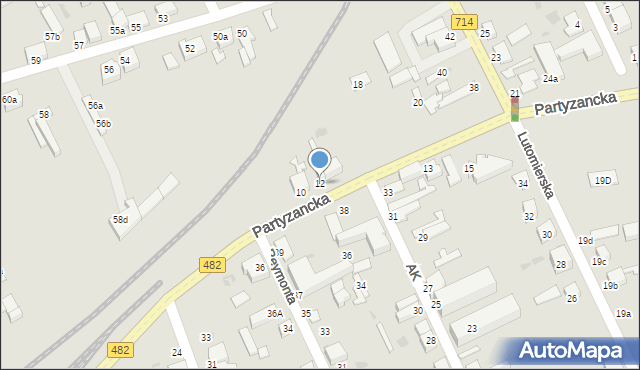 Pabianice, Partyzancka, 12, mapa Pabianic