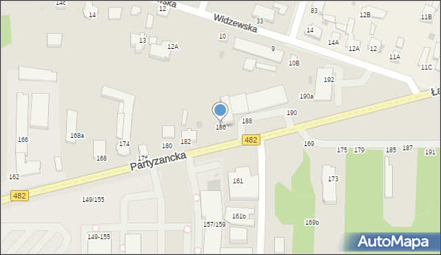 Pabianice, Partyzancka, 186, mapa Pabianic