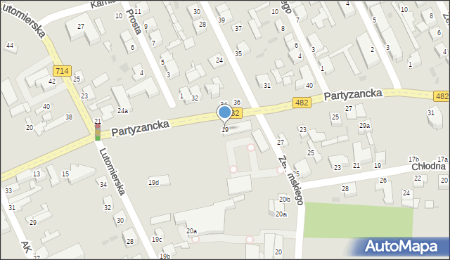 Pabianice, Partyzancka, 19, mapa Pabianic