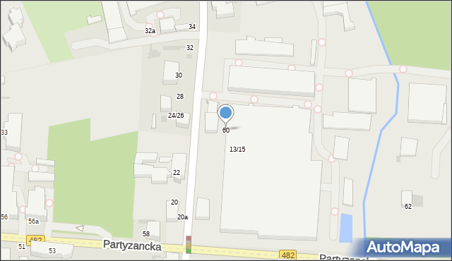 Pabianice, Partyzancka, 60, mapa Pabianic